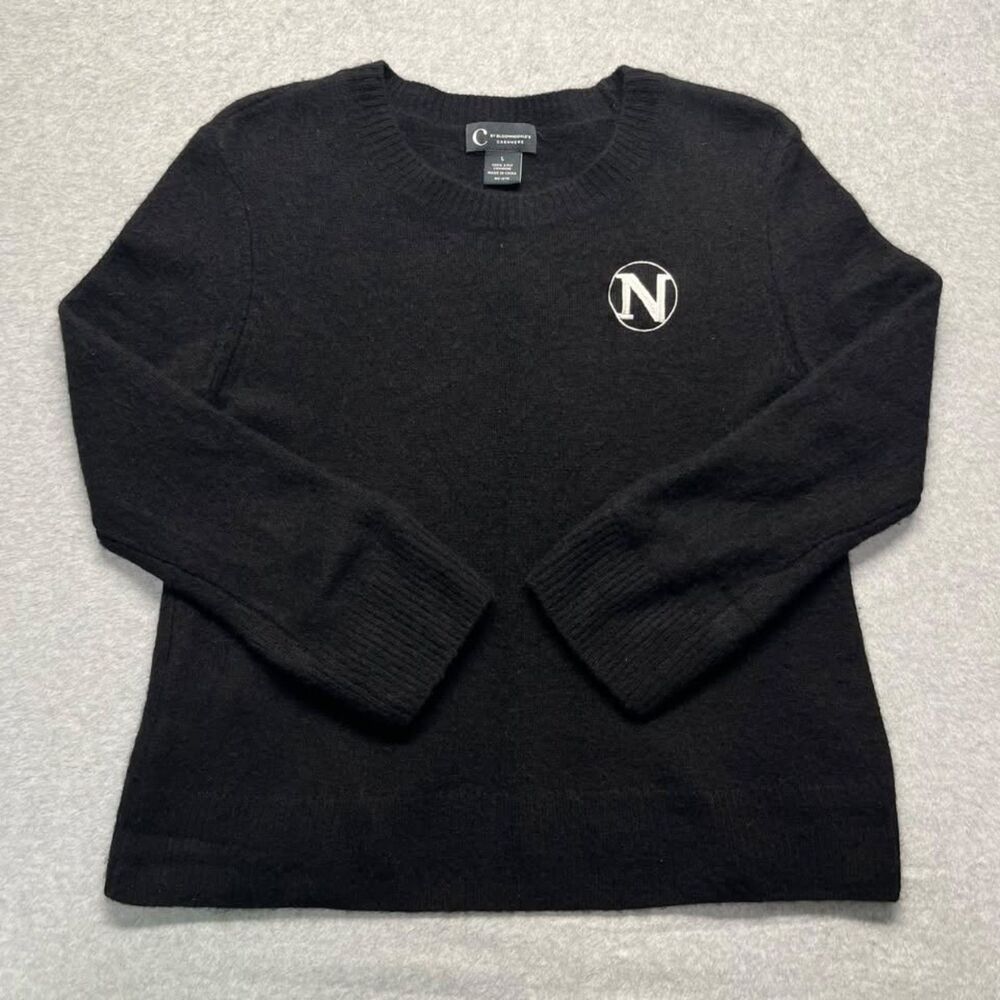 C by Bloomingdale's 100% 2-Ply Cashmere Sweater Women's Large Black Crewneck